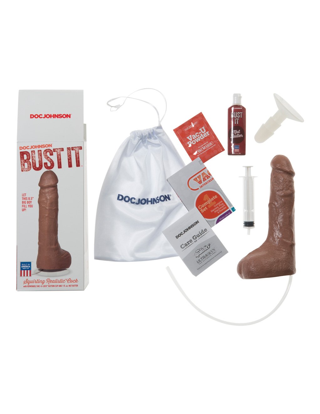 Vac-U-Lock Doc Johnson Bust It Squirting Realistic Cock Brown