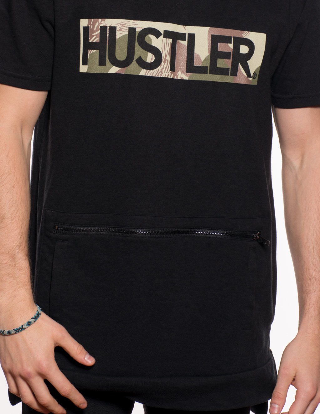 Hustler Men's Short Sleeve Pull Over Block Print Top