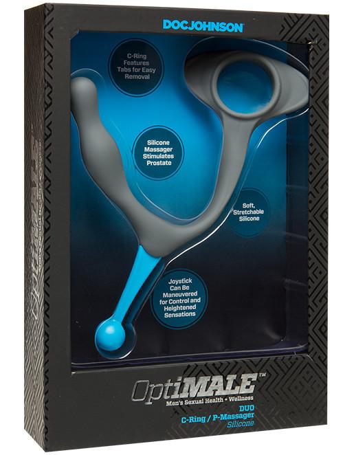 Optimale by Doc Johnson Duo Cock Ring & Prostate Massager Grey Package