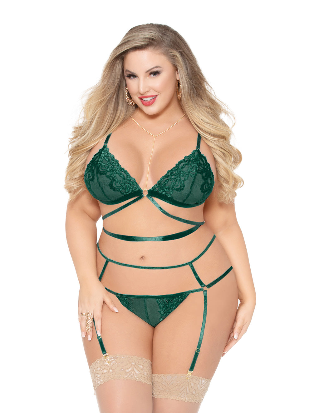 Seven Til Midnight Kiss Of Envy Bra Set Front Close Up Plus Size