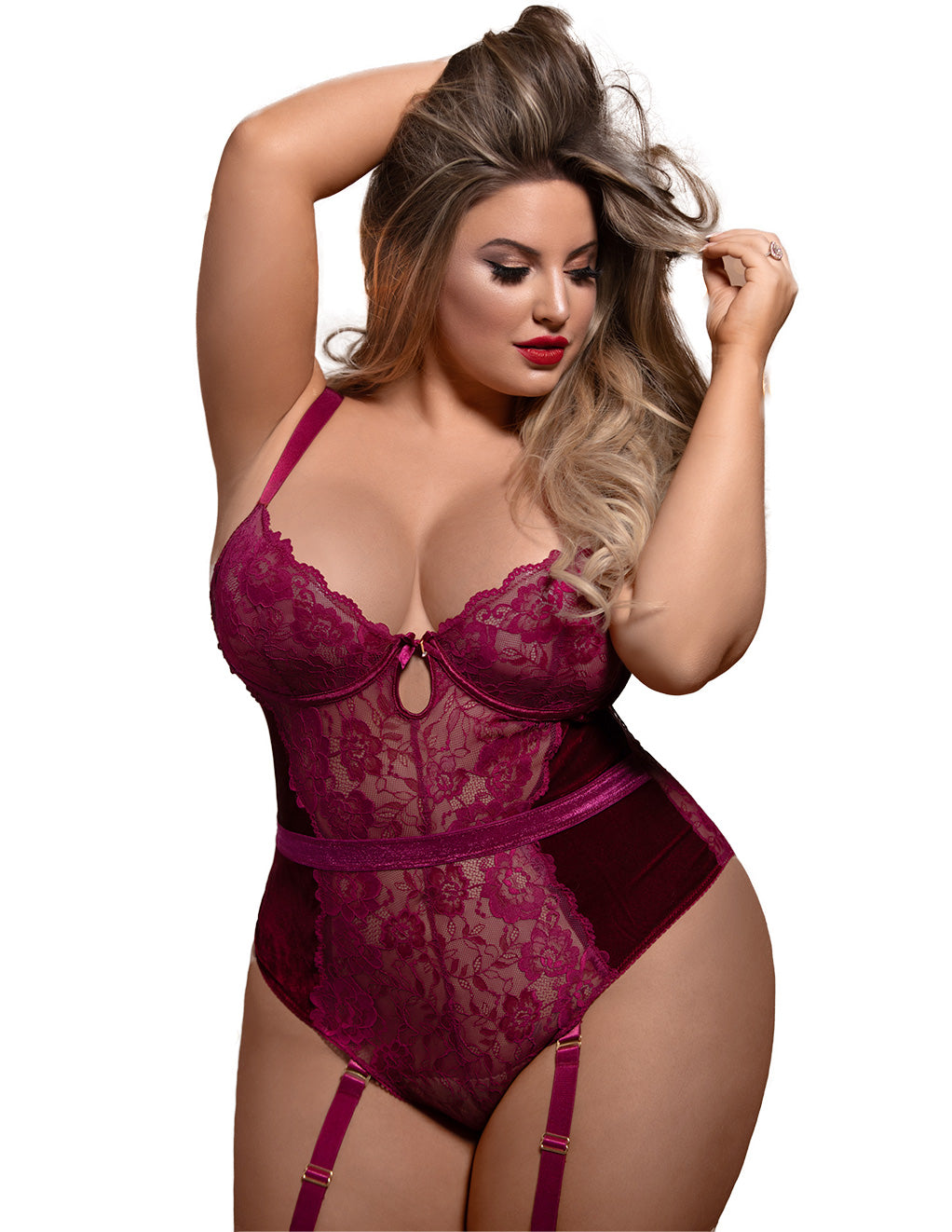 Seven Til Midnight Smooth Like Velvet Teddy Front Black Plus Size Sexy Posture