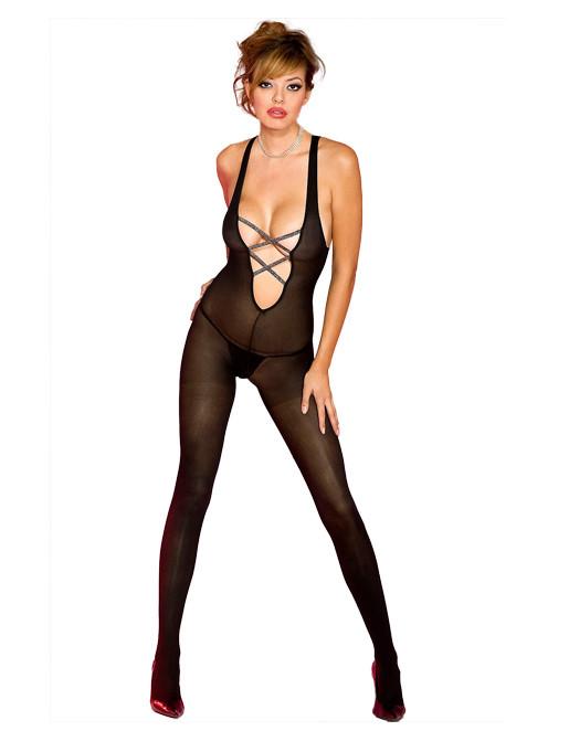 Hustler Lingerie Opaque Criss Cross Front Bodystocking - Lingerie - Bodystockings