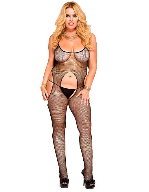Hustler Lingerie Plus Size Seamless Fishnet Suspender Bodystocking