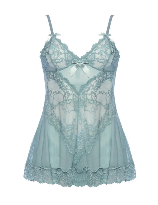 Oh La La Cheri Soft Cup Babydoll with Lace Detail Turquoise/Small Front