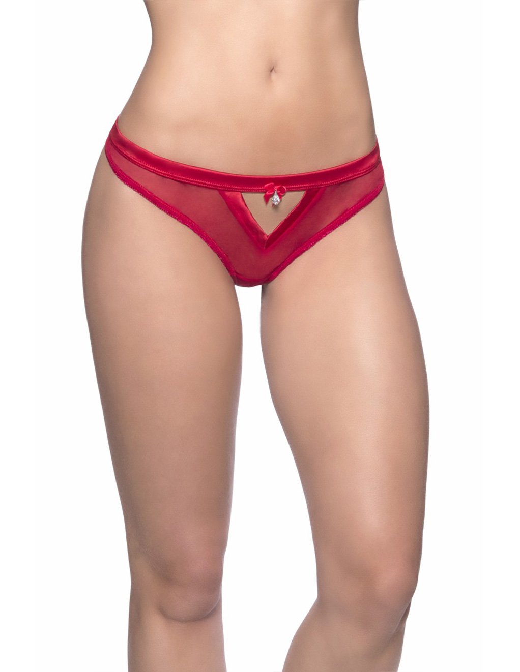 Oh La La Cheri Mesh Thong with Rhinestone Drop and Tie Satin Waistband - Lingerie - Womens Underwear