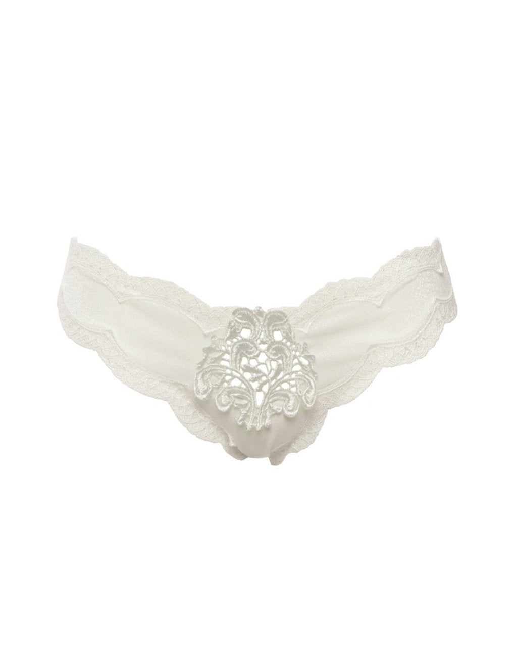 Oh la la Cheri Lace Trimmed Applique Tanga Panty white