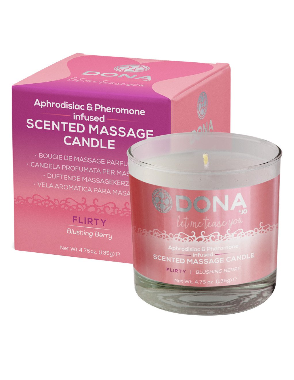 Dona by Jo Aphrodisiac & Pheromone Scented Soy Massage Candle Flirty Blushing Berry