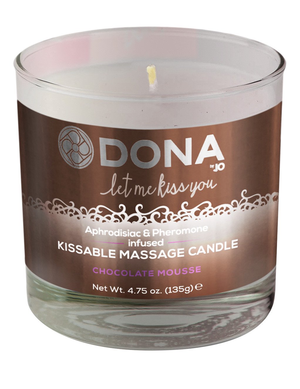 Dona by Jo Aphrodisiac & Pheromone Infused Kissable Soy Massage Candle Chocolate 4.75oz