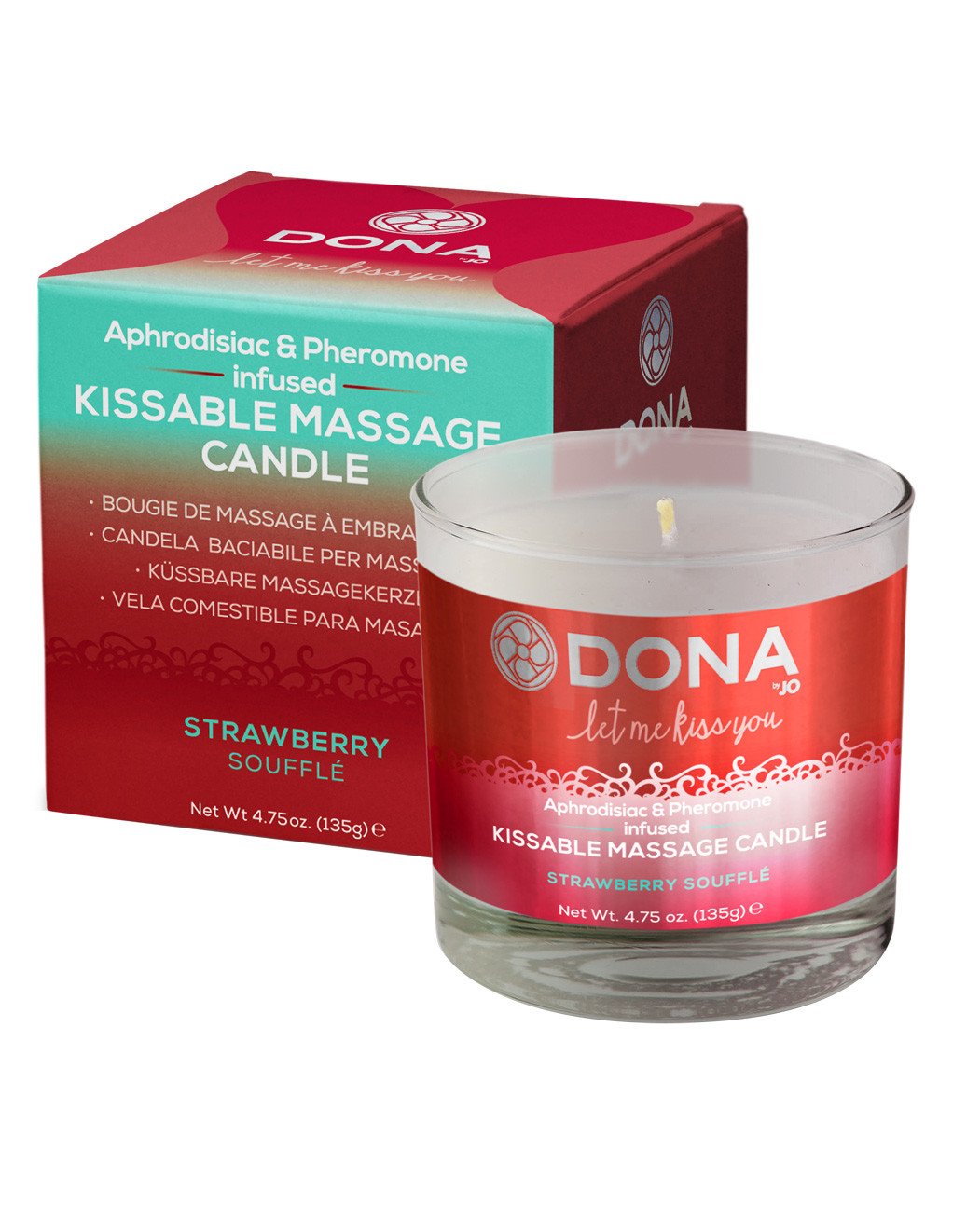 Dona by Jo Aphrodisiac & Pheromone Infused Kissable Soy Massage Candle Strawberry 4.75oz