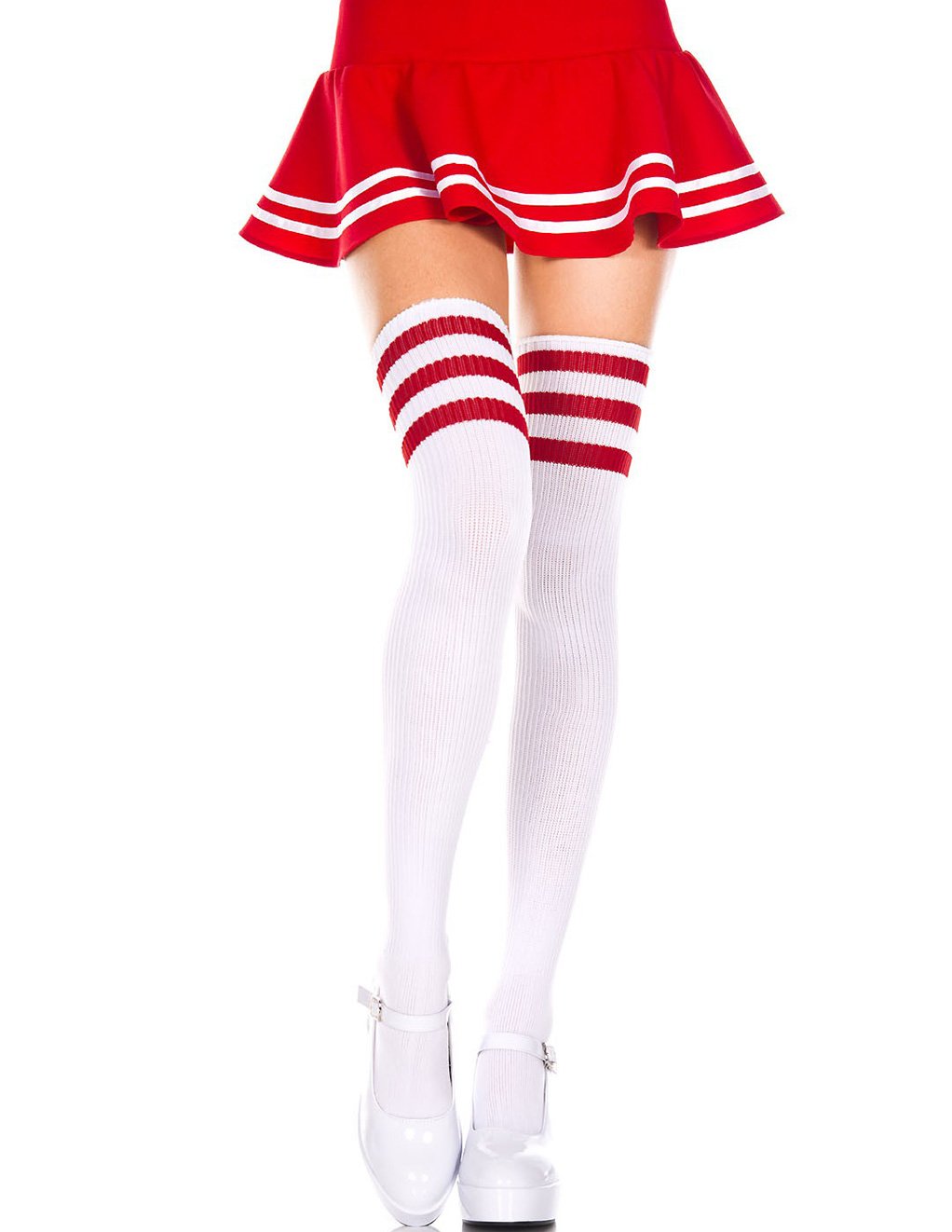 Music Legs Red Athletic Stripe Thigh High Socks 