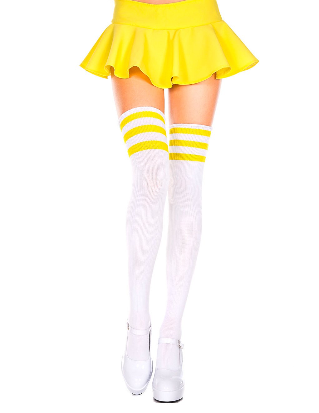 Yellow Athletic Stripe Thigh High Socks by Music Legs