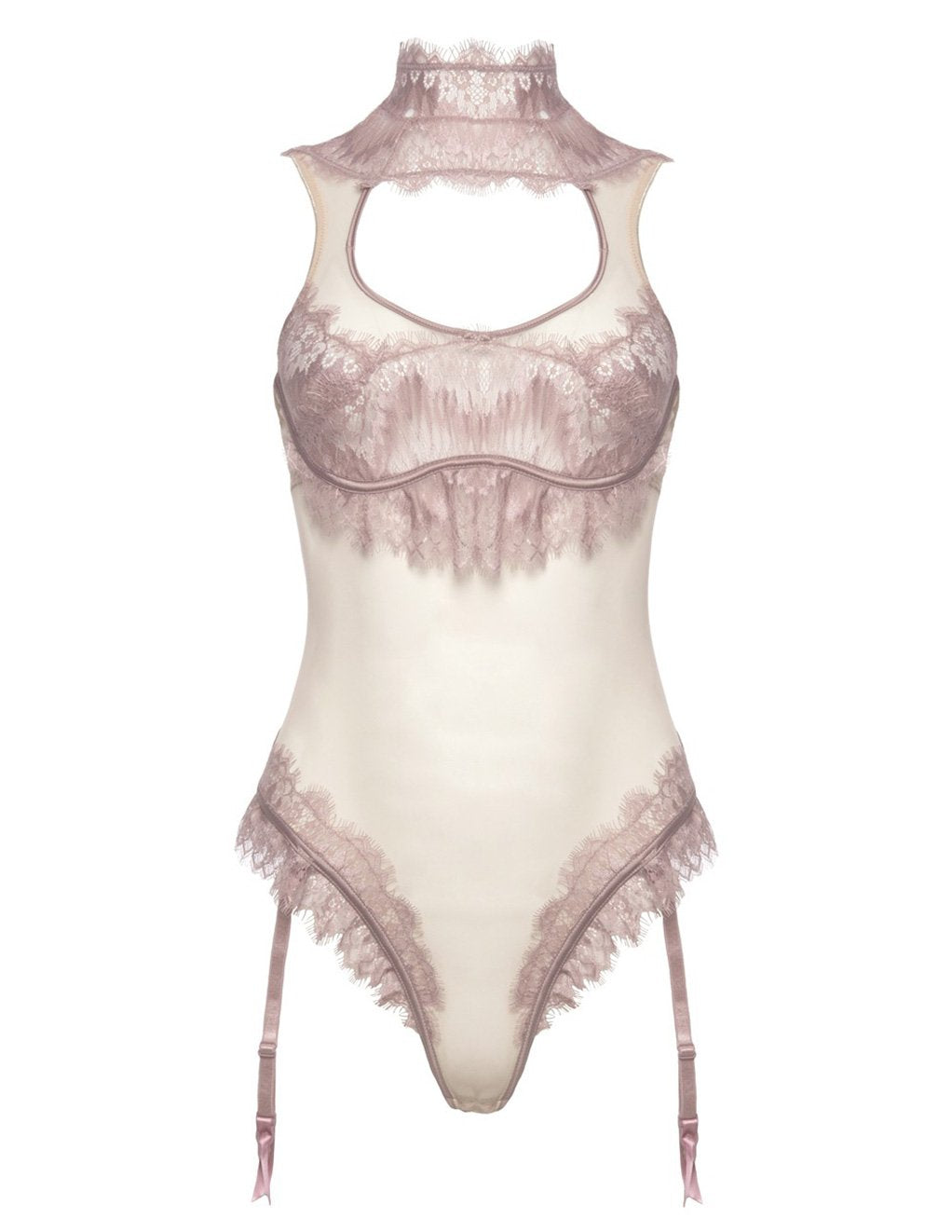 Oh la la Cherie Scalloped Eyelash Lace Collared Teddy nude