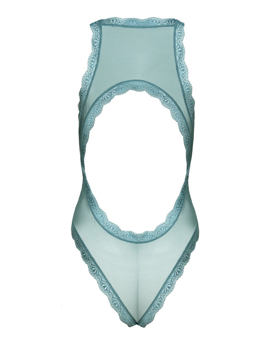 Turquoise Velvet Teddy with Lace Plunge Neckline back