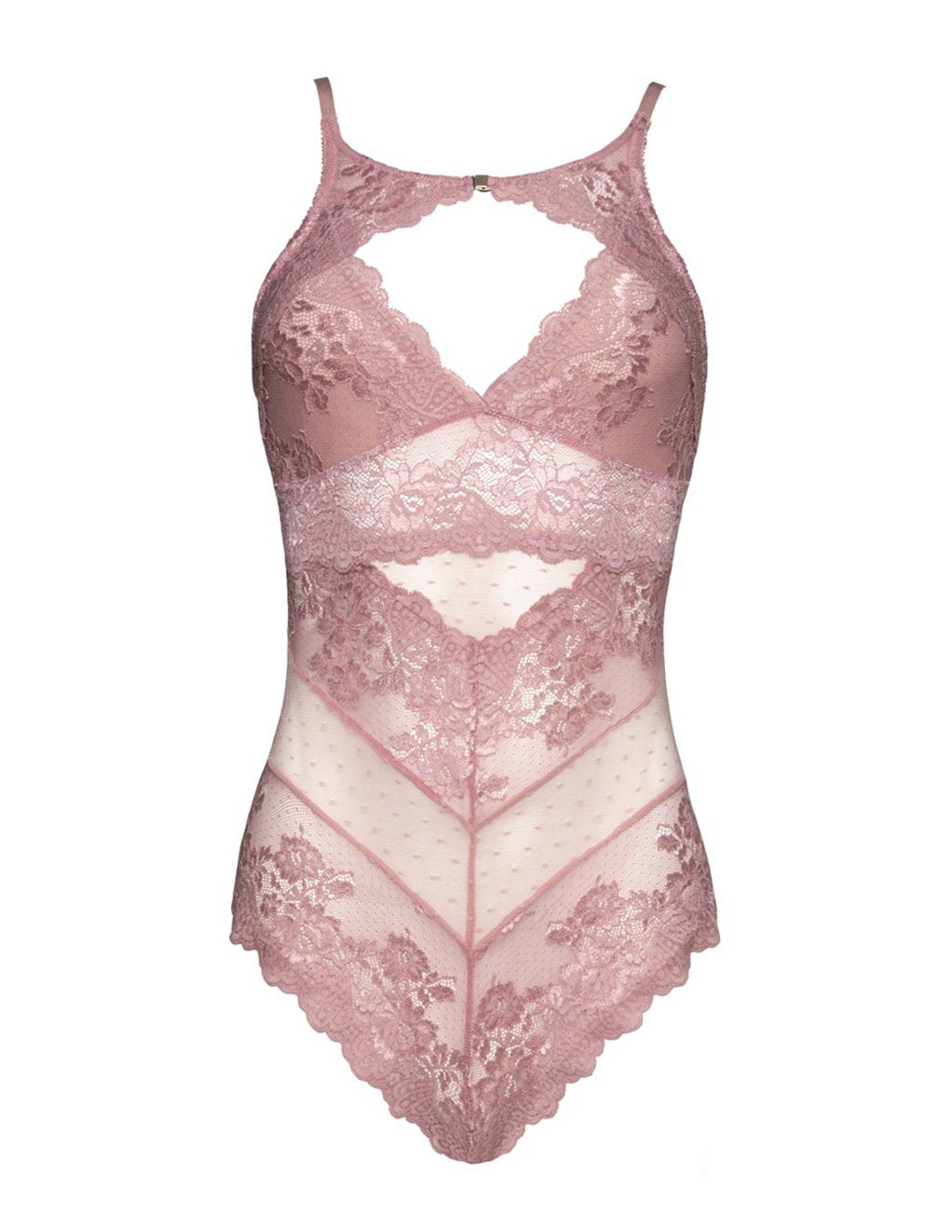 Oh La La Cheri High Neck Soft Lace Bodysuit Pink/Small Front
