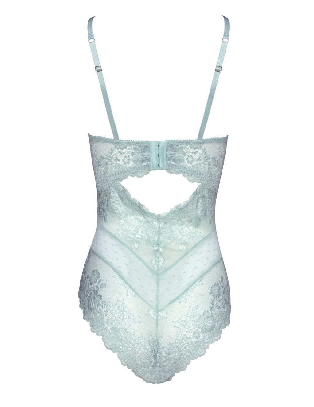 Oh La La Cheri High Neck Soft Lace Bodysuit Turquoise/Small Back