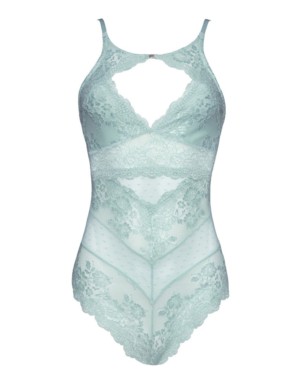 Oh La La Cheri High Neck Soft Lace Bodysuit Turquoise/Small Front