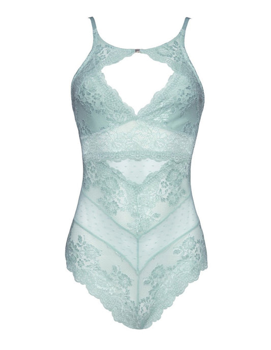 Oh La La Cheri High Neck Soft Lace Bodysuit Turquoise/Small Front