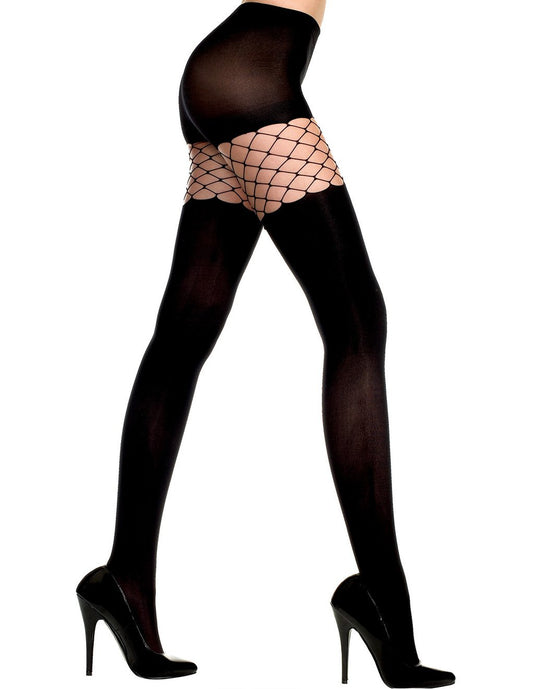 Music Legs Opaque Black Fence Net Spandex Pantyhose 