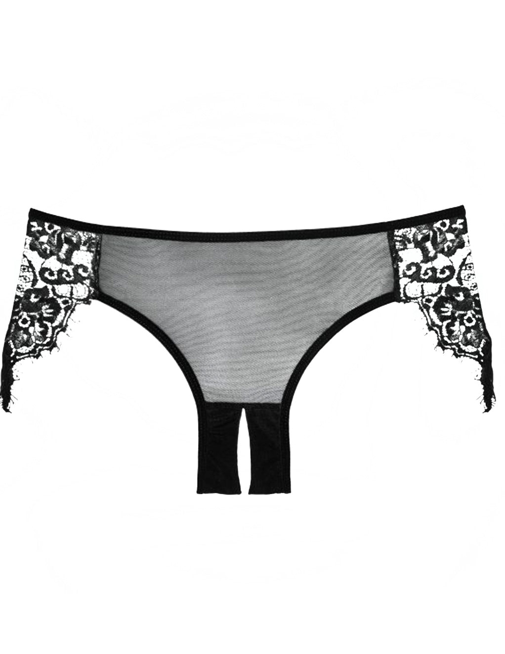 Adore by Allure Lavish & Lace Applique Side Crotchless Sheer Panty Close Up Front
