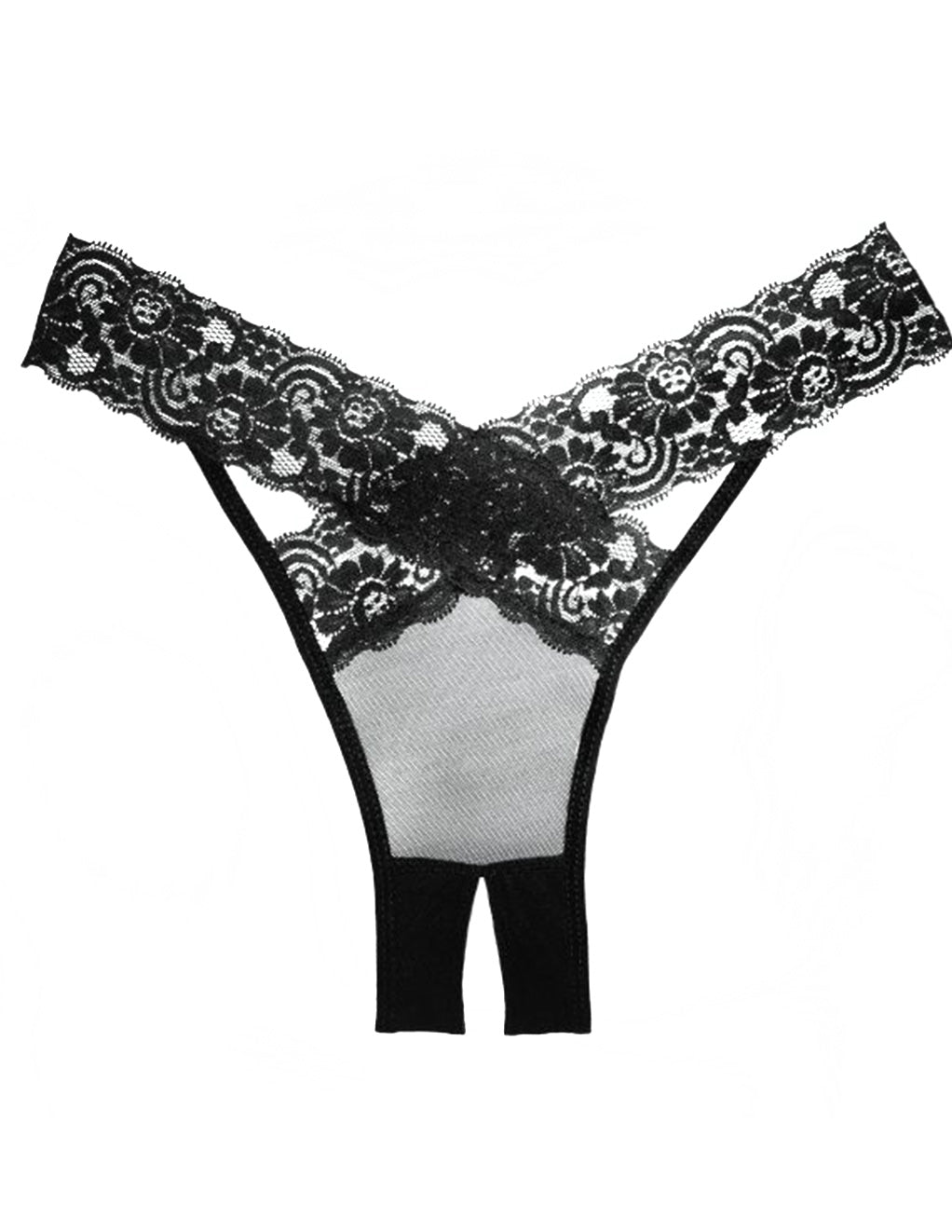 Adore by Allure Desiré Cris Cross Lace Crotchless Panty Front Close Up