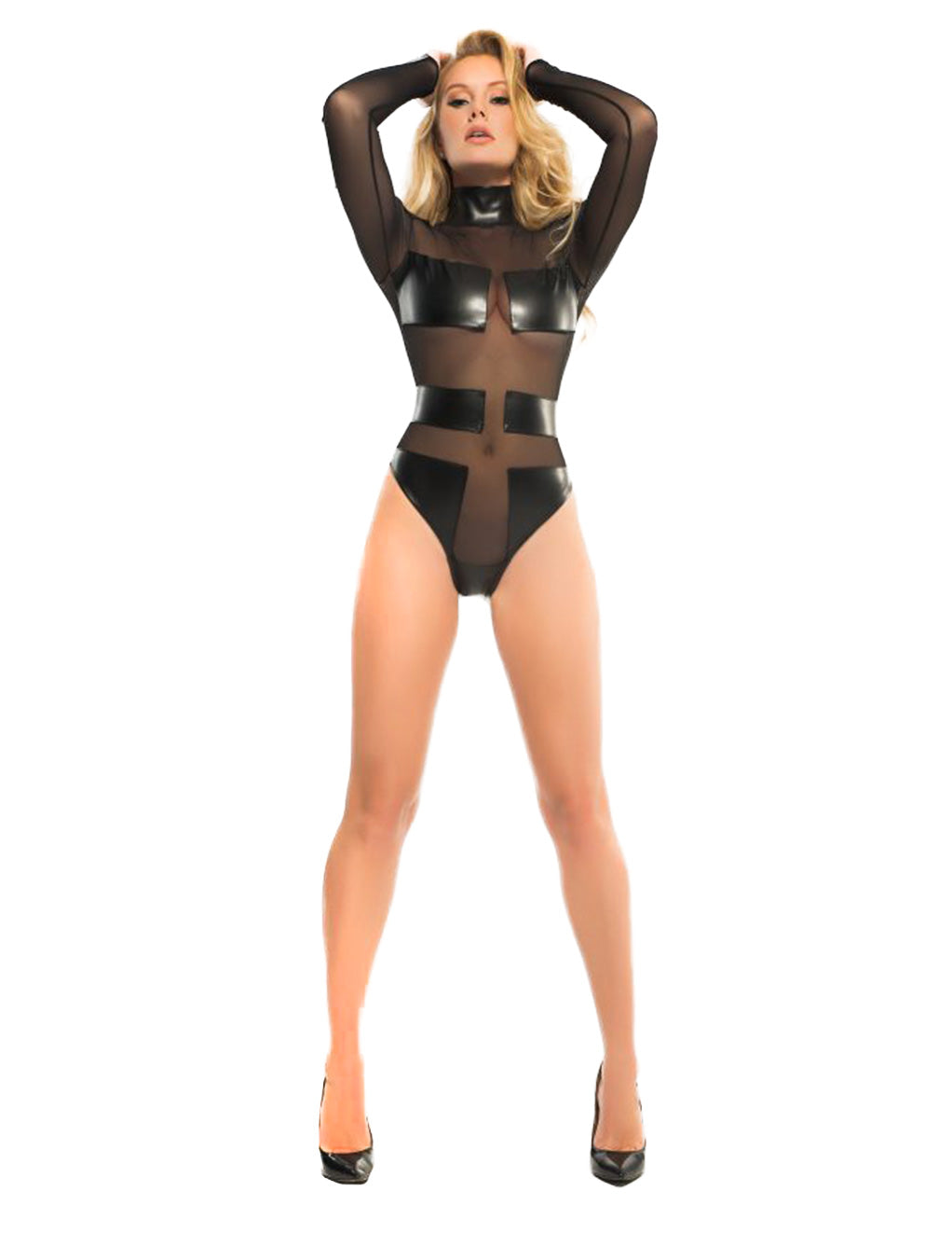 Adore by Allure Geometric Sleek Wet Look Cutout Sheer Teddy Front