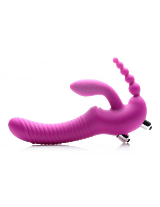 Strap U Regal Rider Vibrating Silicone Strapless Strap On Triple G Dildo