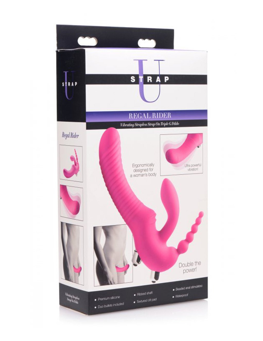 Strap U Regal Rider Vibrating Silicone Strapless Strap On Triple G Dildo