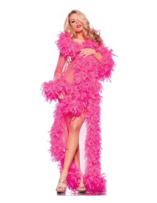 Hustler Chandelle Feather Long lingerie Robe hot pink front