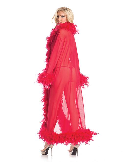 Hustler Chandelle Feather Long lingerie Robe red back
