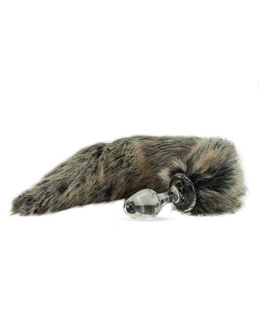 Glass Faux Tail Anal Plug Grey Wolf