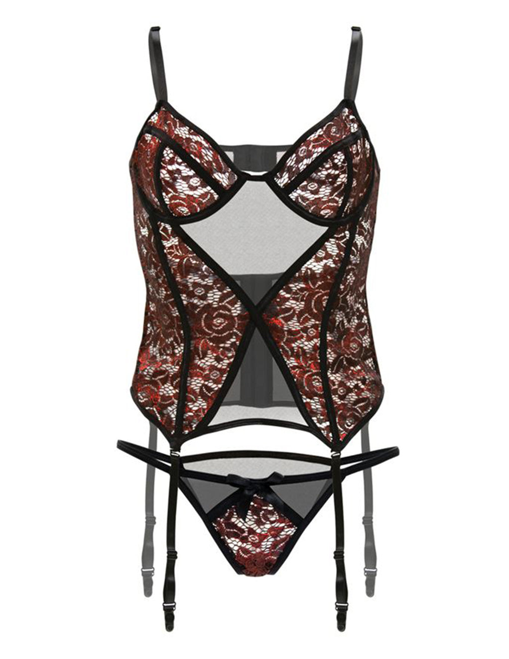 Fantasy Lingerie Shadow Kiss Metallic Lace Bustier With Panty Isolated