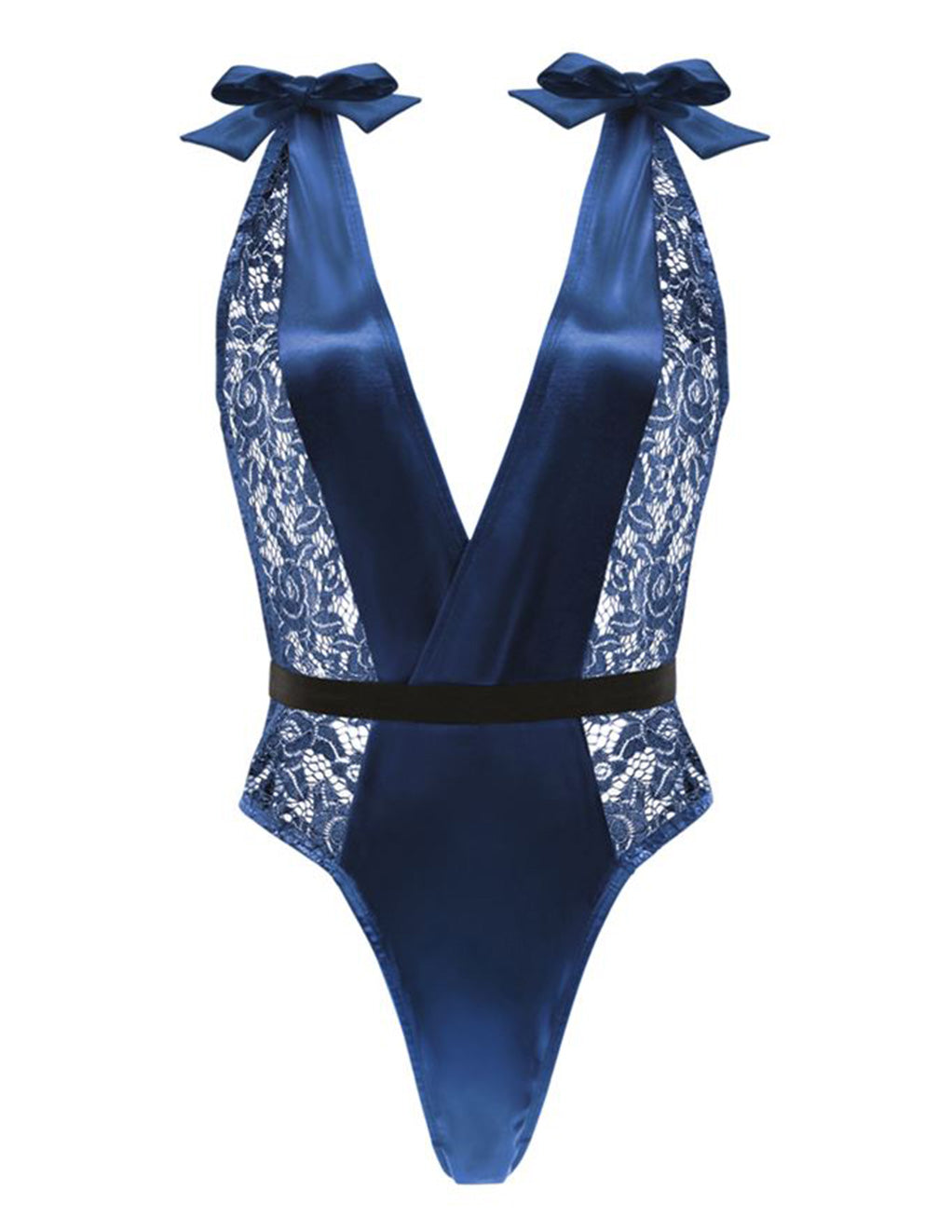 Fantasy Lingerie Frostbite Metallic Lace And Satin Shoulder Tie Teddy Front White Background Cut Out