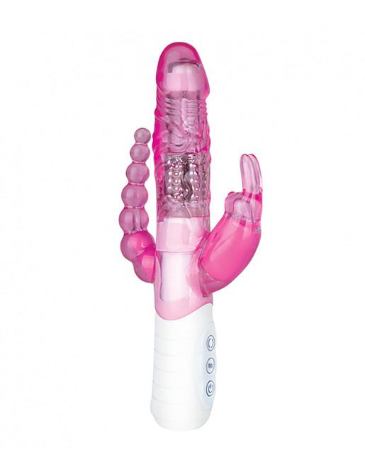 Hustler Slim Double Penetration Rabbit With Vibrating Anal Beads Pink