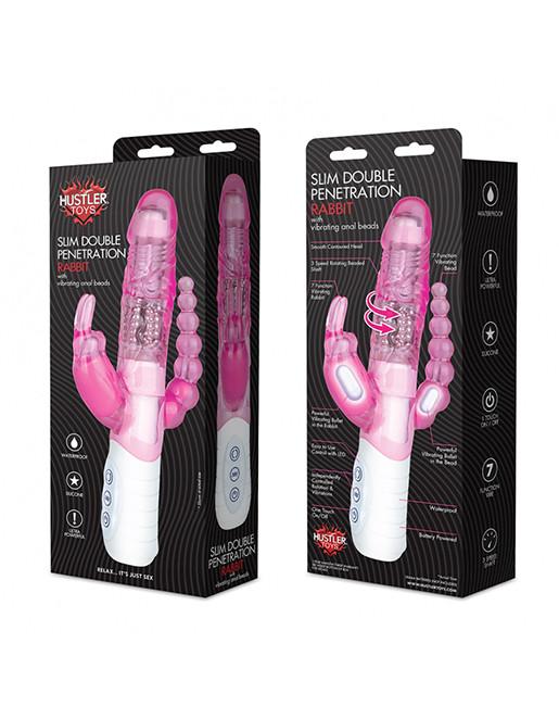 Hustler Slim Double Penetration Rabbit With Vibrating Anal Beads Pink box