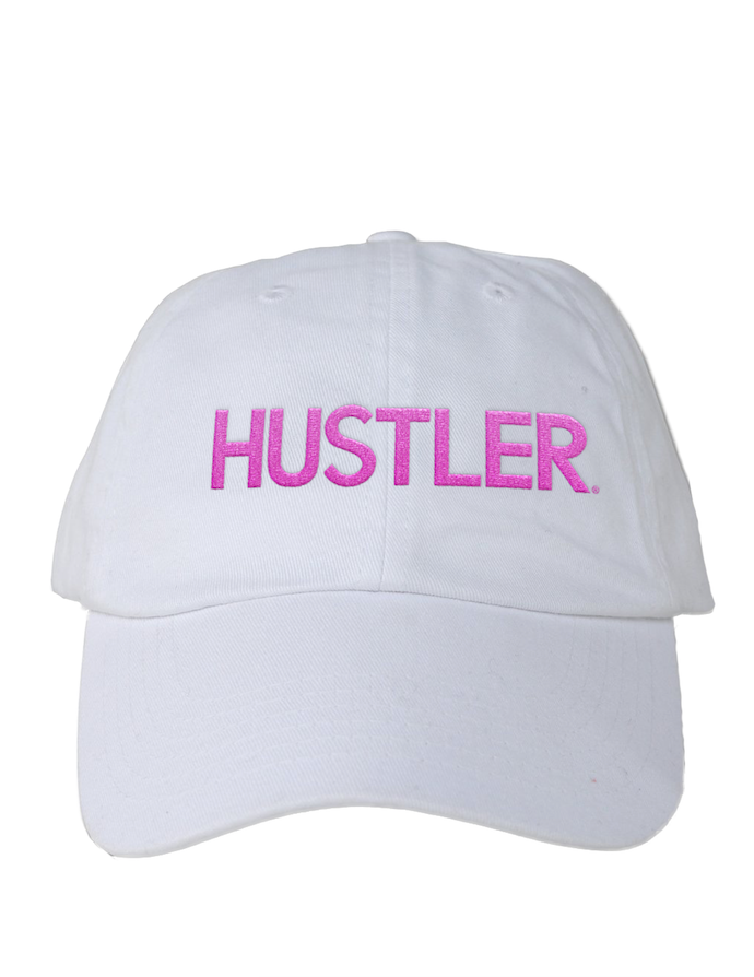 HUSTLER Classic Curved Brim Hat-WHITE/PINK