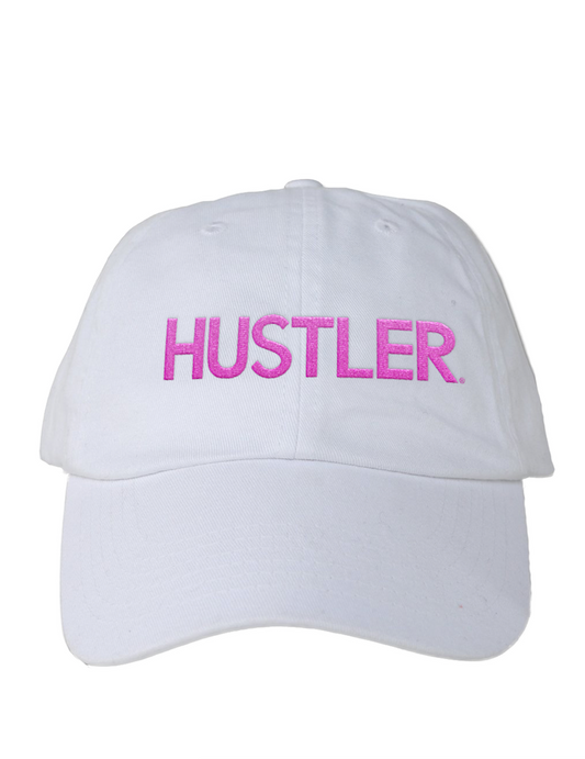 HUSTLER Classic Curved Brim Hat-WHITE/PINK