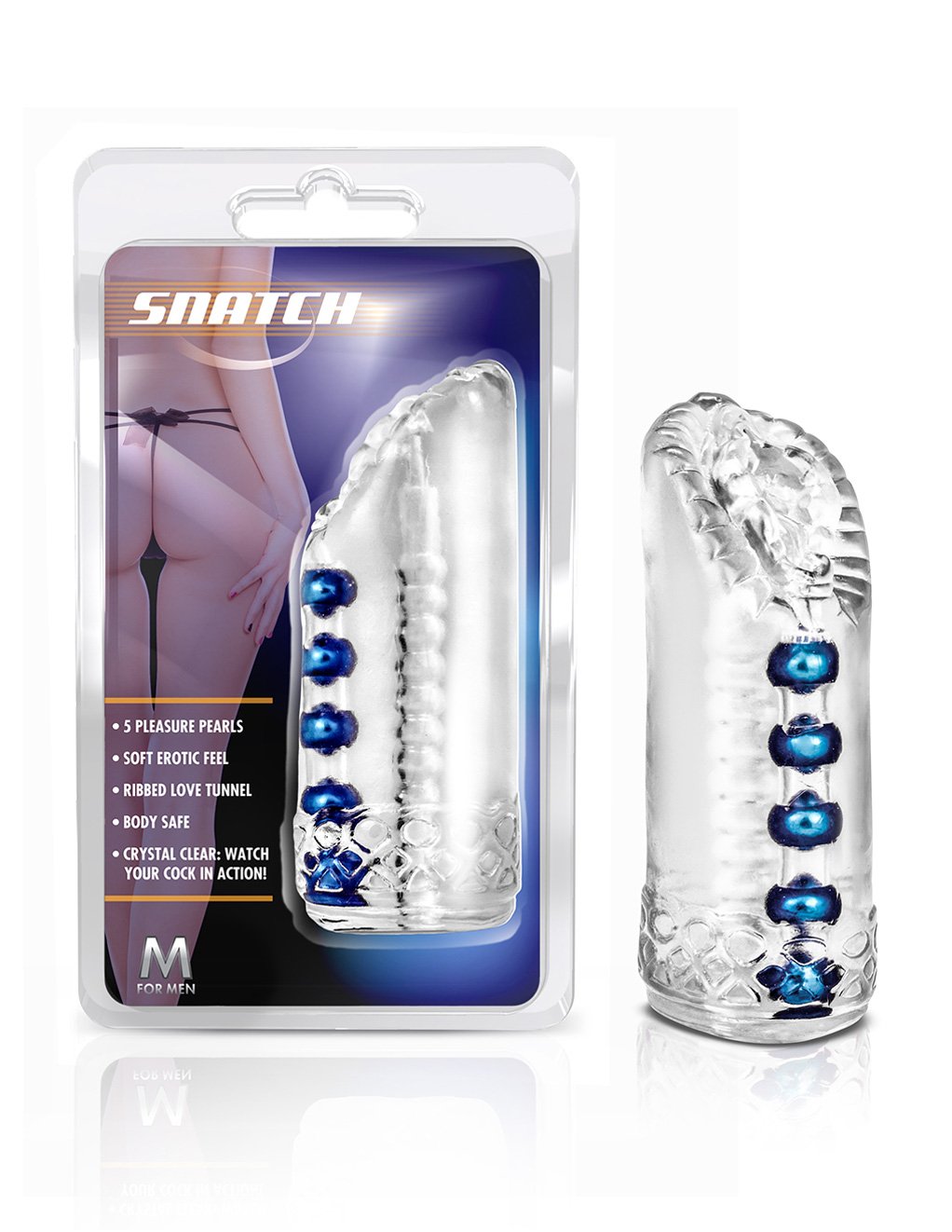 M For Men by Blush Novelties Snatch Masturbator Clear with Packaging