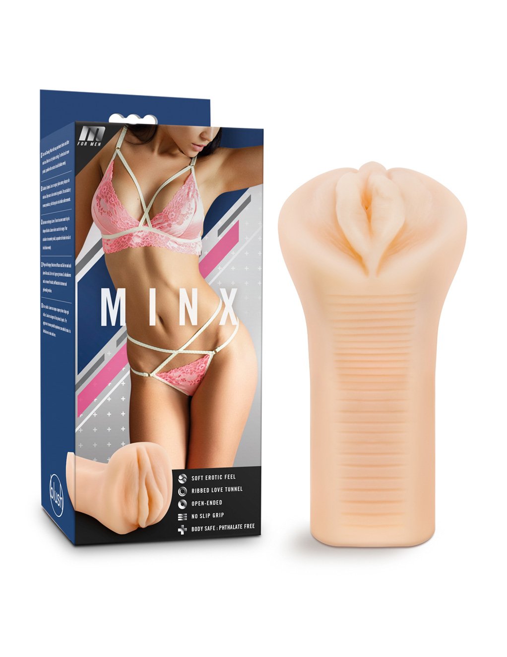 M For Men by Blush Novelties Minx Pussy Masturbator with Packaging