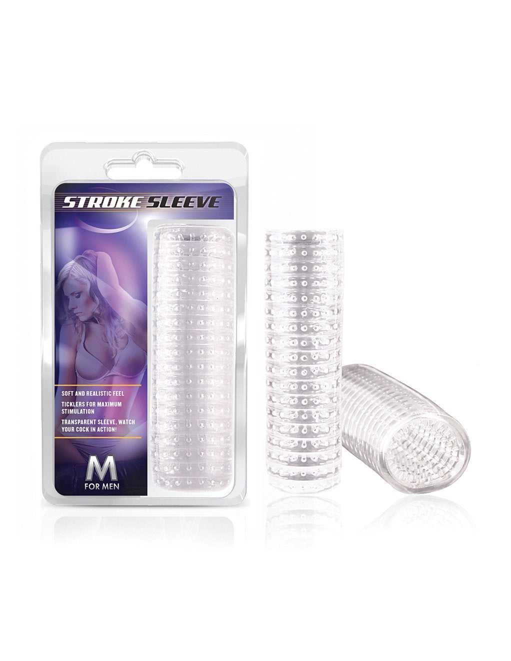 M For Men by Blush Novelties Stroke Sleeve Clear Masturbator with Packaging