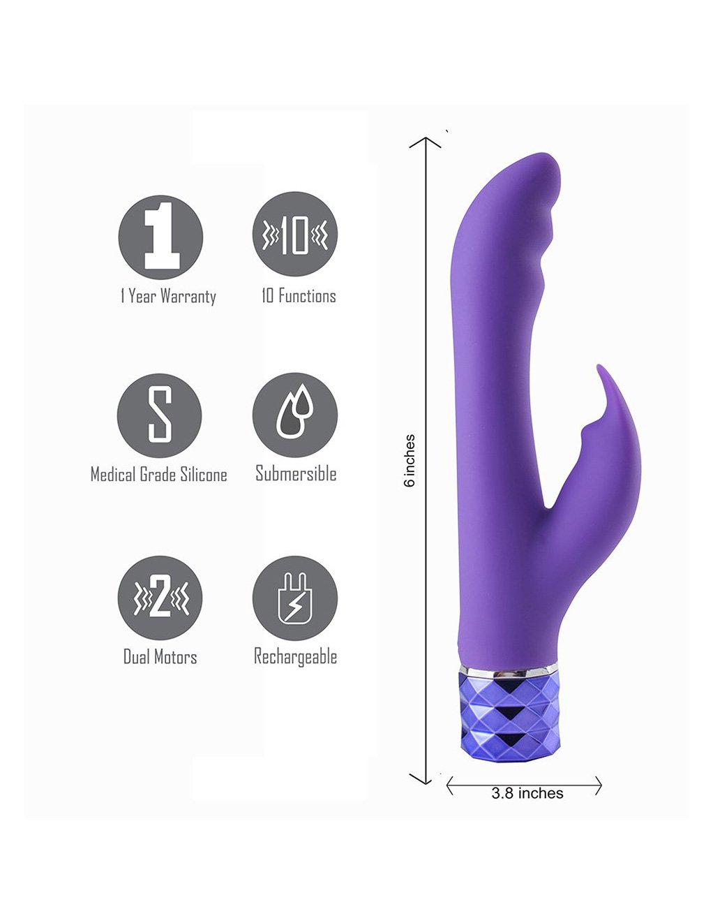 Hailey Crystal Gems Silicone 10-Function G-Spot Vibrator sizing