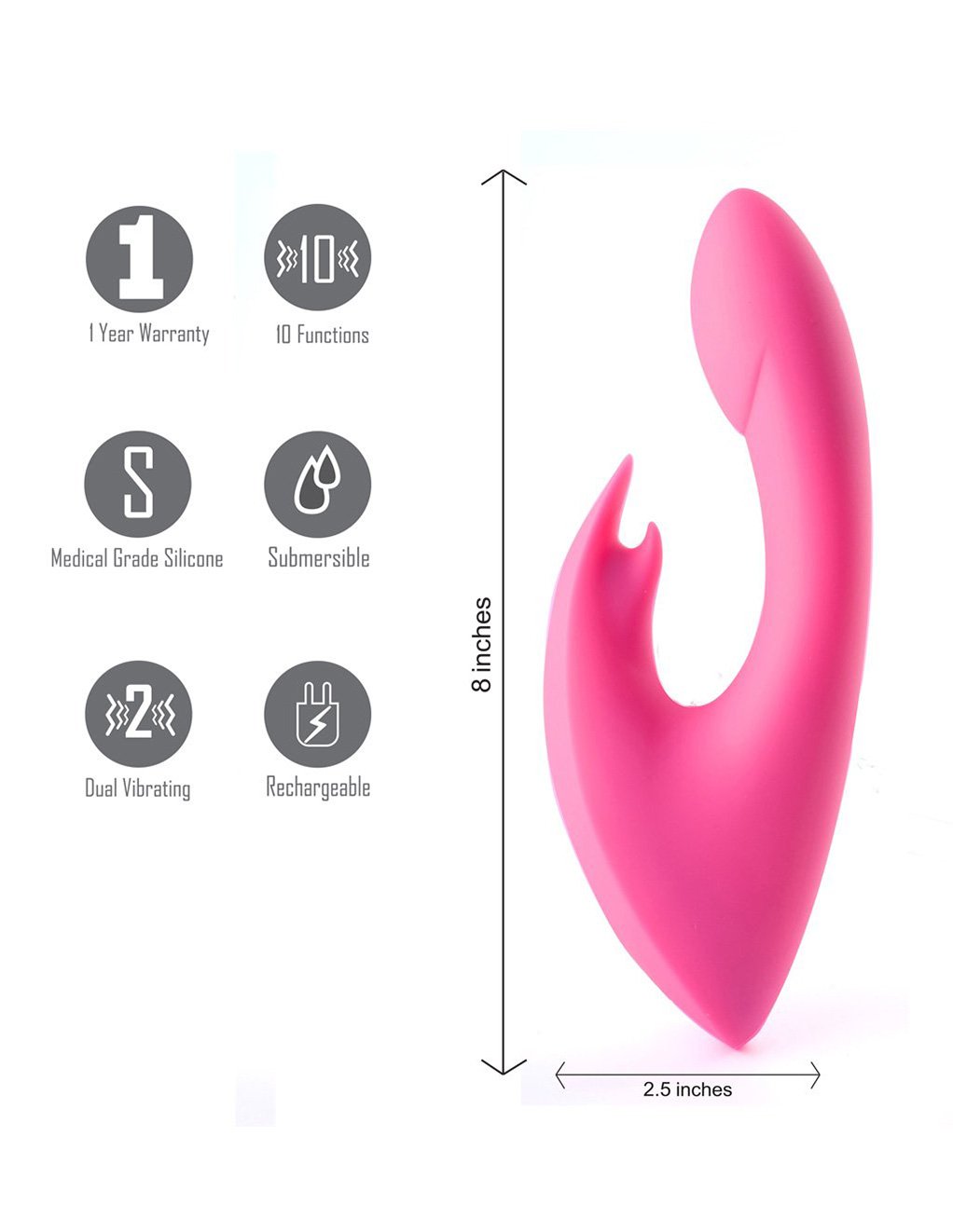 Maia Leah USB Rechargeable Silicone 10-Function Rabbit Vibrator features
