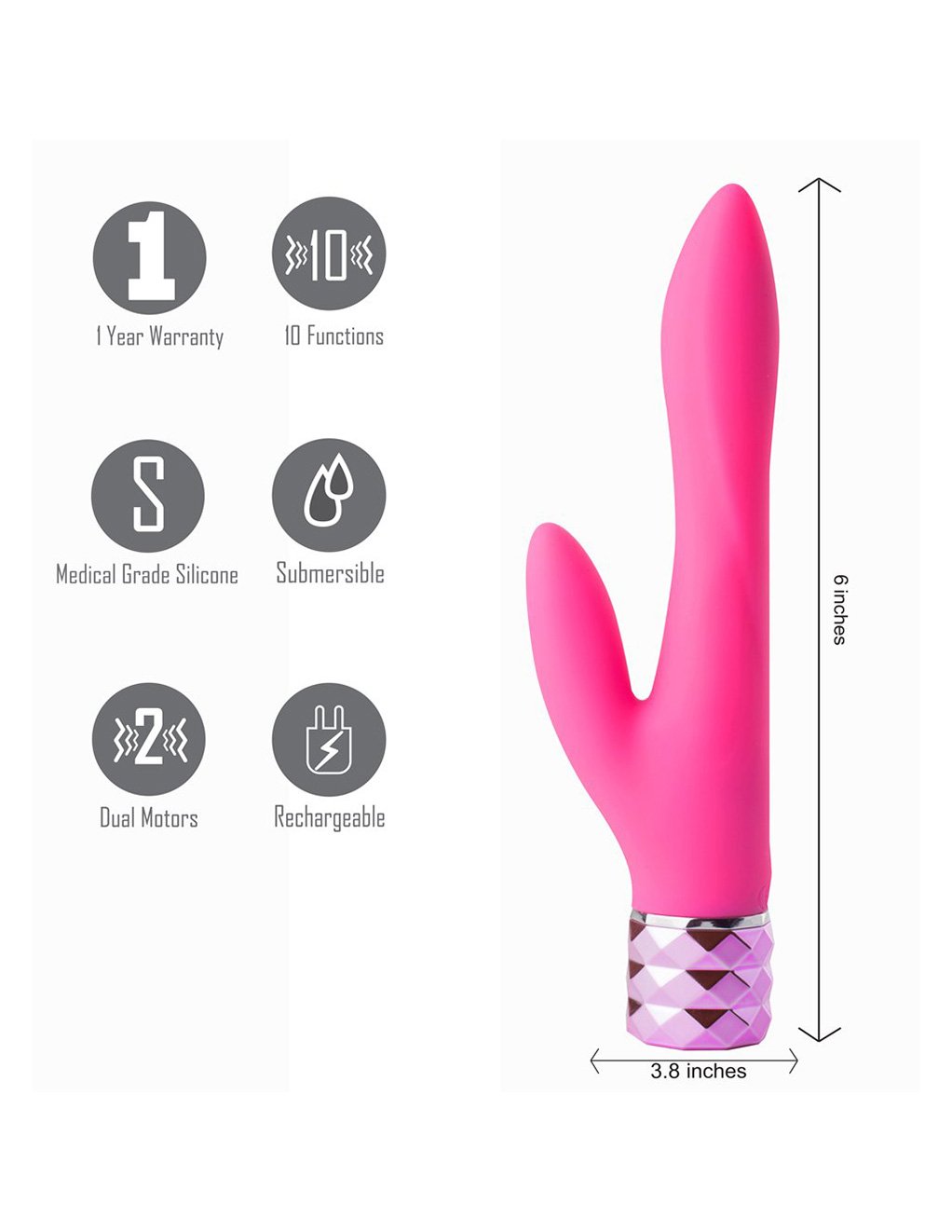 Maia Victoria Crystal Gems Silicone 10-Function Dual Vibrator sizing