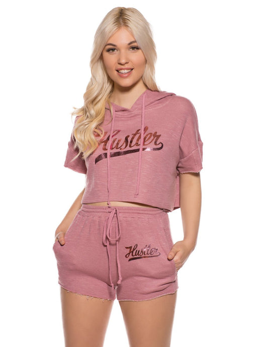 Hustler Women's Metallic Script Logo Drawstring Short