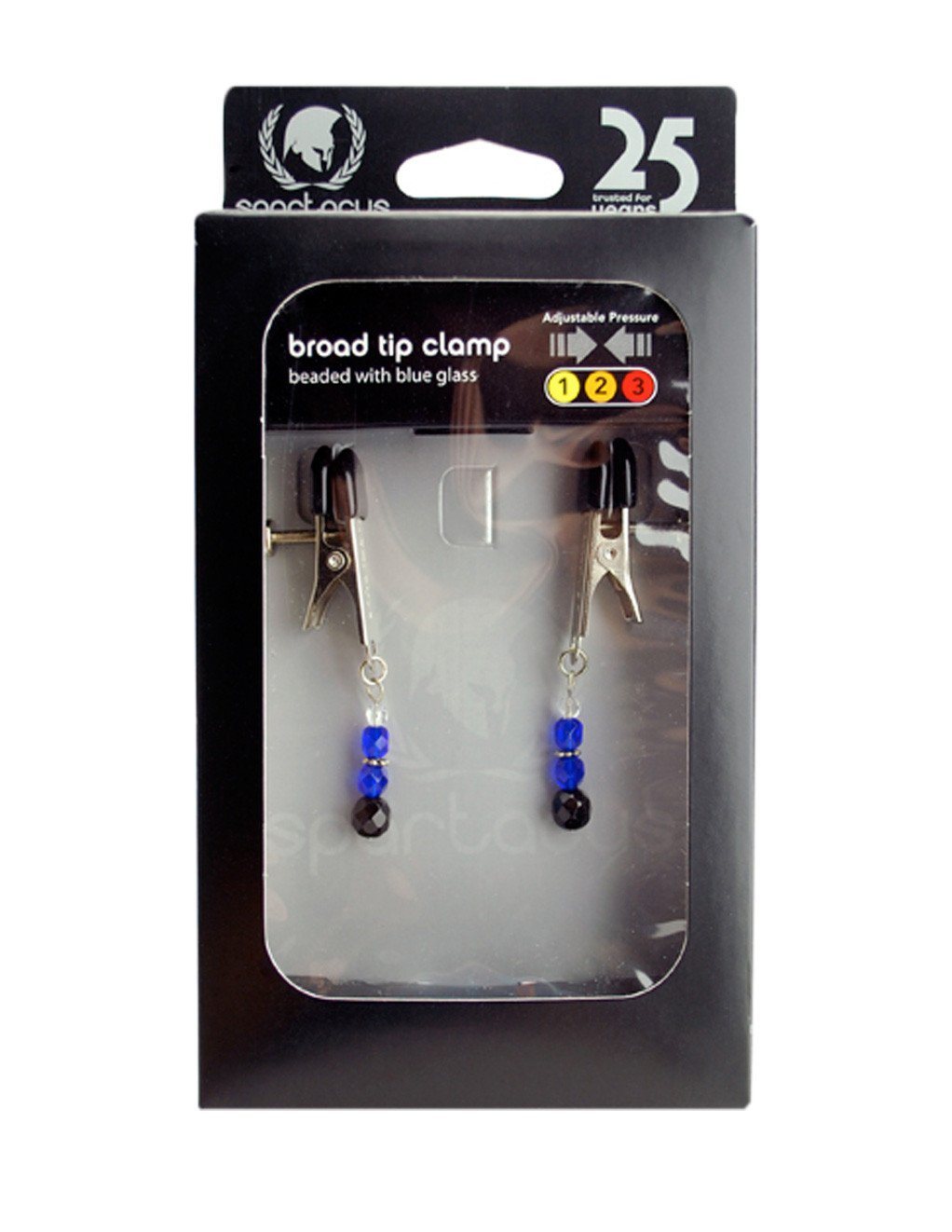 Spartacus Broad Tip Adjustable Beaded Nipple Clamps blue packaging