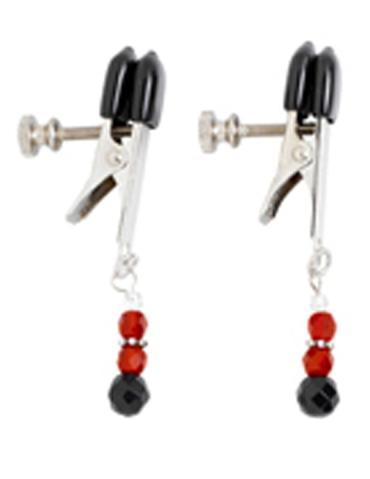 Spartacus Broad Tip Adjustable Beaded Nipple Clamps Red