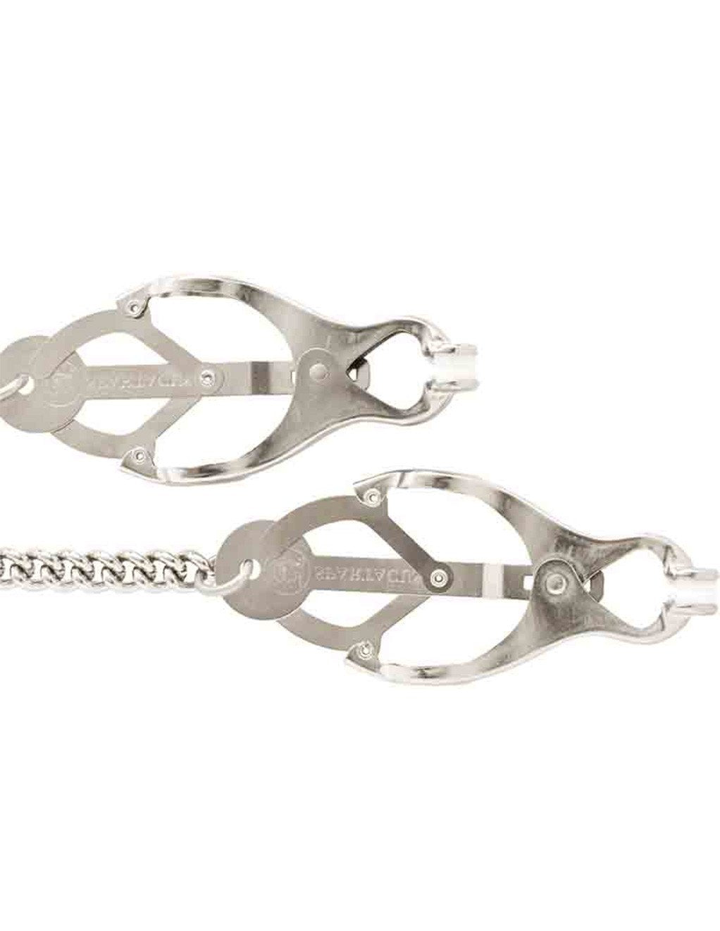 Spartacus Clover Nipple Clamps with Chain Link Close Up