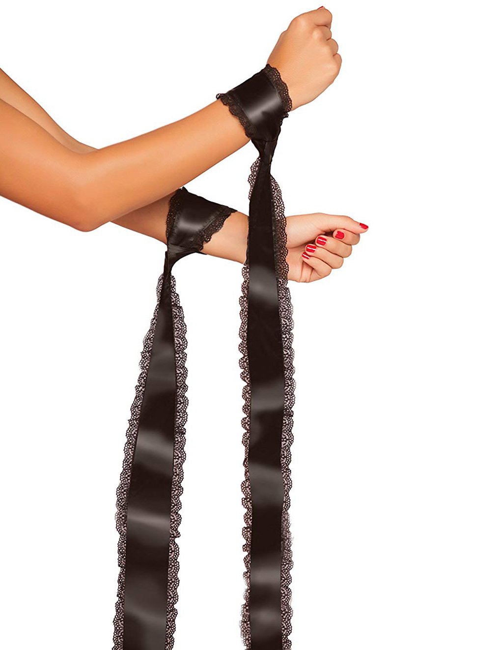 Satin Bondage Ties With Lace Trim 2 Pack black