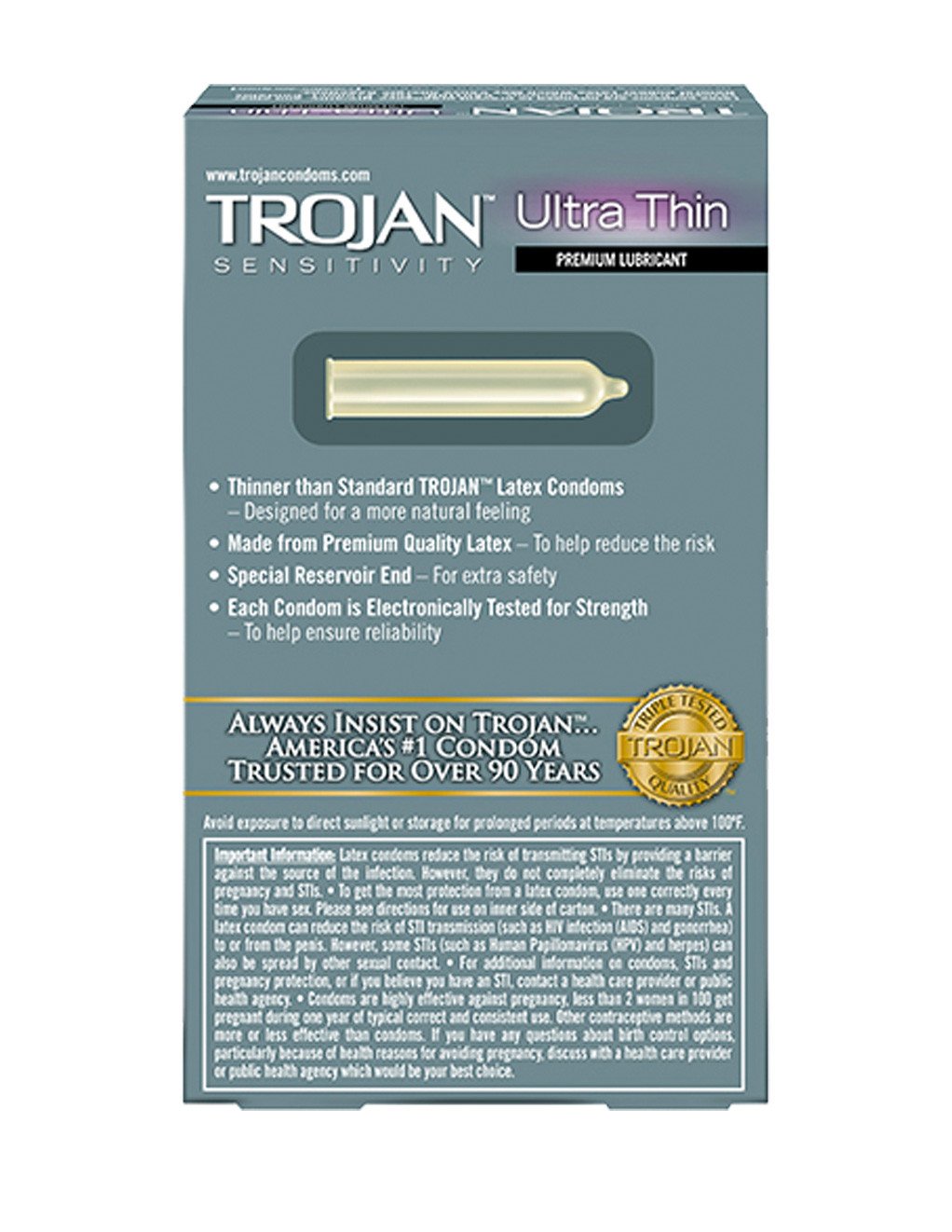 Trojan Ultra Thin Condoms 12pk back 