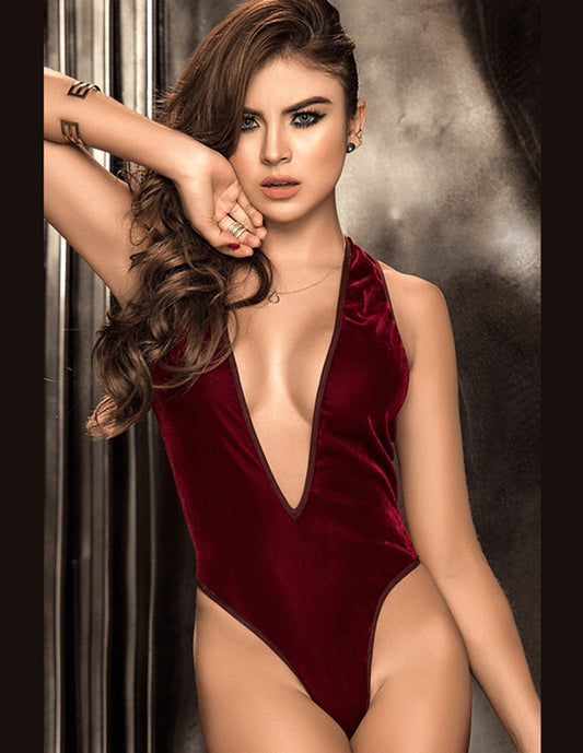 Mapale Deep V Velvet Teddy - Lingerie - Teddys