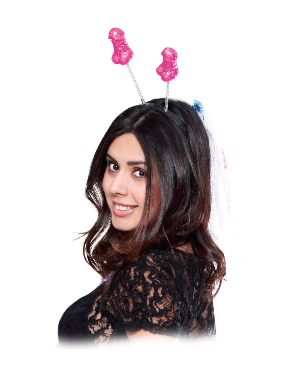 Bachelorette Glitter Pecker Bopper Headband on Model